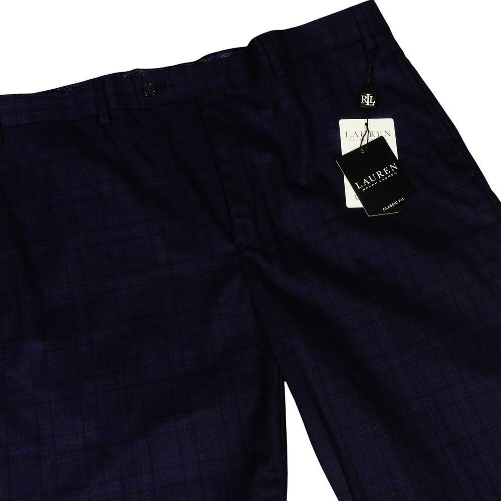 Ralph Lauren Blue Stretch Wrinkle Resistant Dress Pants Blue Plaid Check 38 x 32